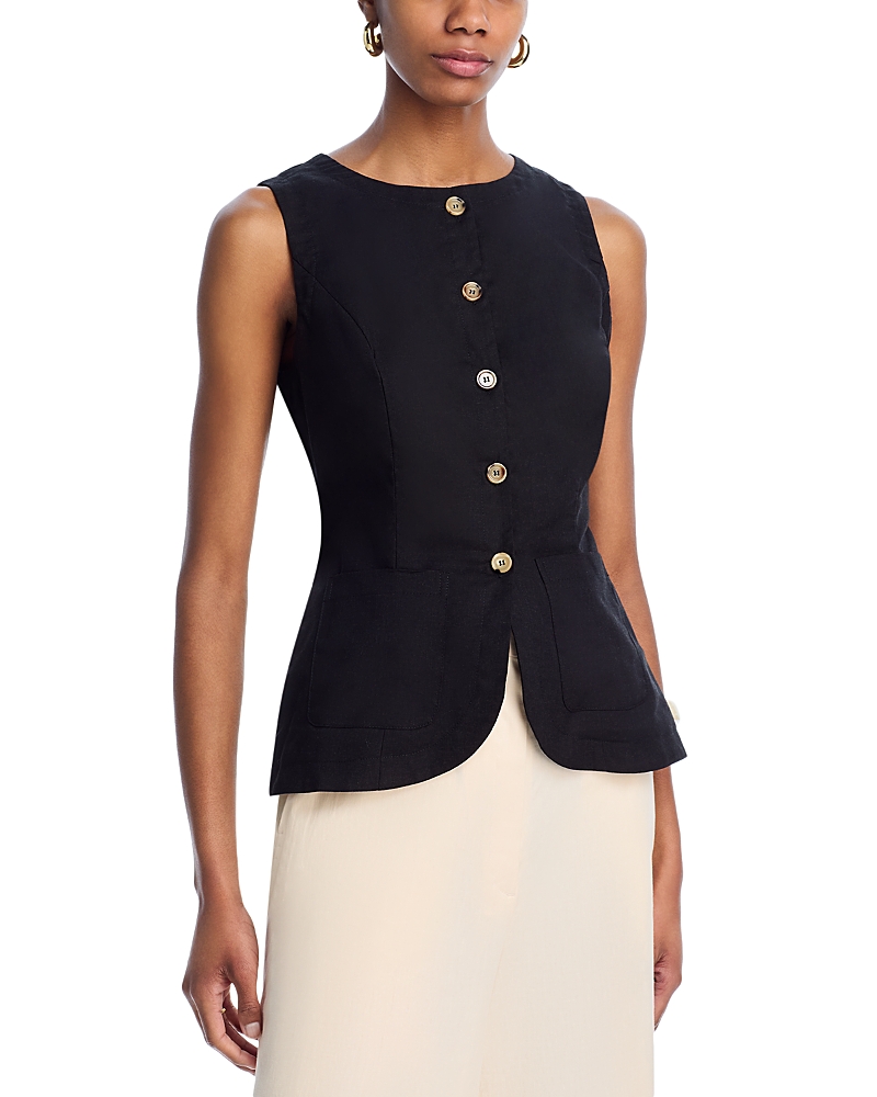 Fore Button Front Vest In Black