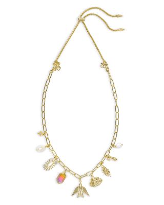 Melody Mixed Charm Layered Statement Necklace in Gold Tone, 15"