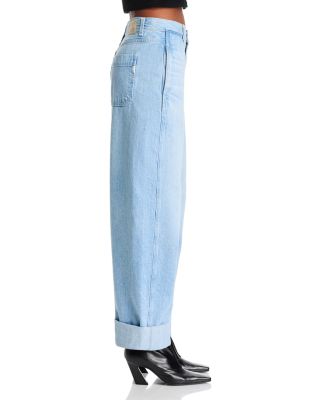 High Rise Cuffed Barrel Leg Jeans in Sunset Blues
