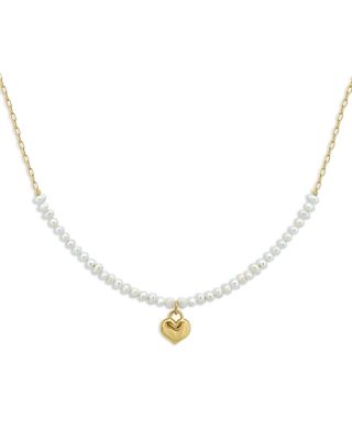Gold Plate Cultured Freshwater Pearl Heart Drop Charm Necklace, 16" - Exclusive