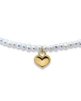 Gold Plate Cultured Freshwater Pearl Heart Drop Charm Bolo Bracelet - Exclusive