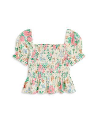 Ralph Lauren - Girls' Floral Smocked Cotton Jersey Peplum Top - Little Kid