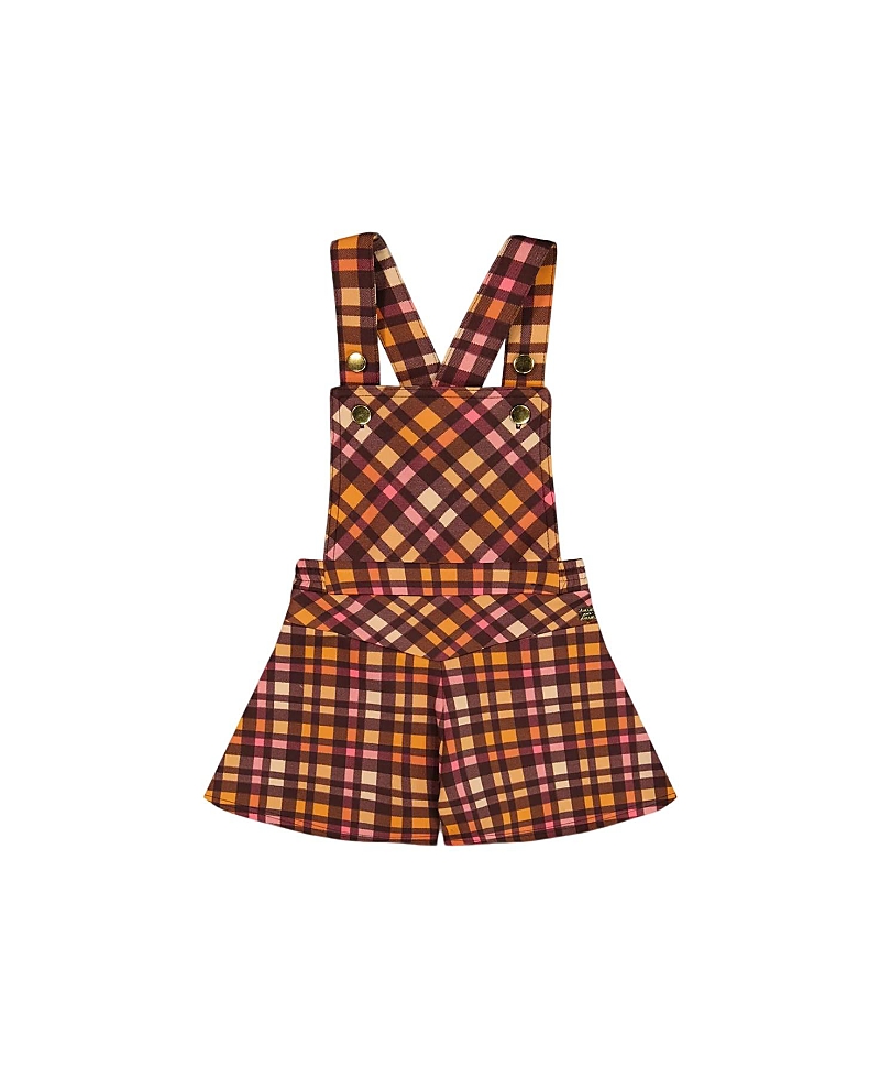 Deux Par Deux Little Girl's Milano Shortall Plaid Magenta And Brown In Pink Brown Plaid