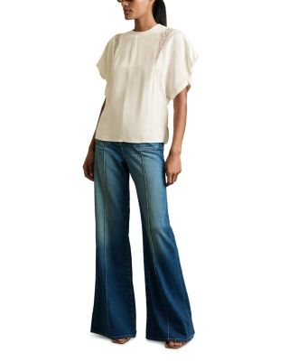 【海外限定】REISSTシャツ☆Harlowe Lace Insert T-Shirt, Cream Reiss Lace-Insert T-Shirt in Cream - REISS