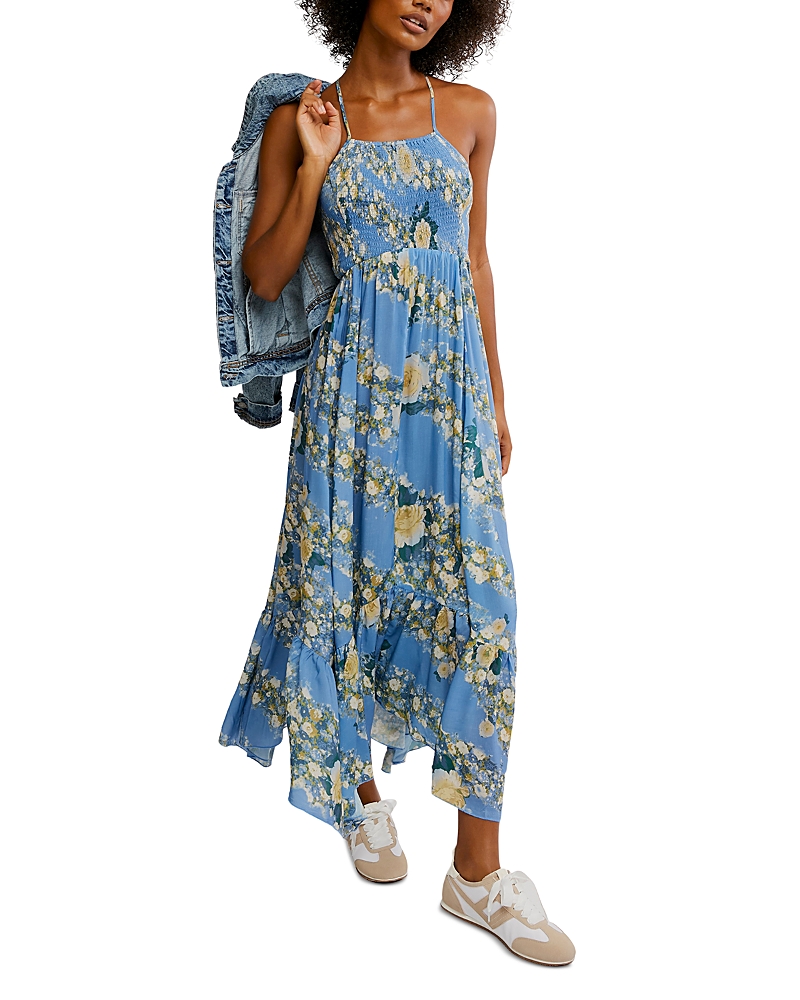 Free People Heat Wave Printed Maxi Dress In Allue Blue Combo