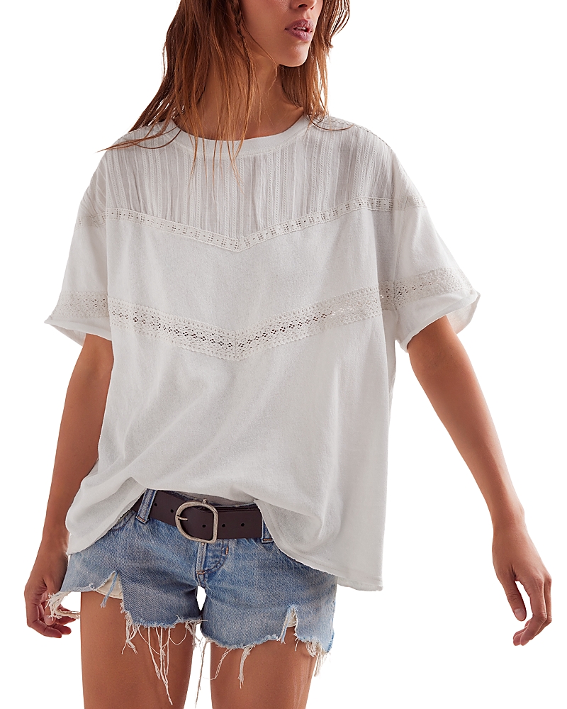 Free People Dorothy Lace Trim Oversize Cotton T-shirt In Ivory