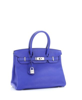 Birkin 30 Handbag Blue Clemence with Palladium Hardware