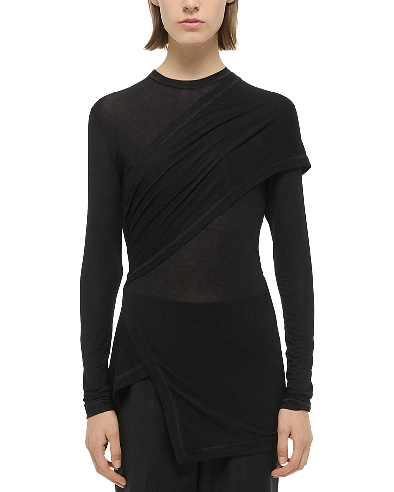 Helmut Lang Protection Draped Asymmetric Turtleneck Top In Black