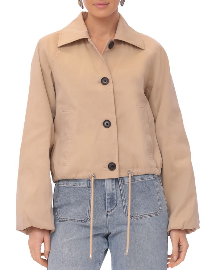 Button Front Cropped Trench Jacket