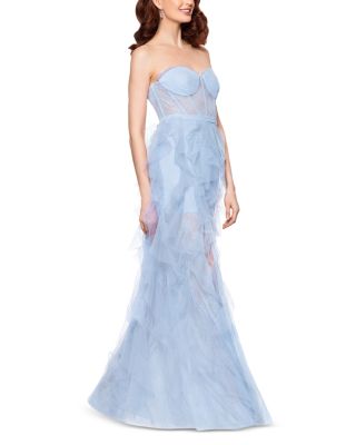 Strapless Lace Tulle Ruffle Gown - Exclusive