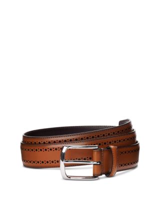 Allen Edmonds Manistee Belt - Men's Dress Belt With Brogue Perforations, 1 3/8" Wide, Polished Nickel Buckle