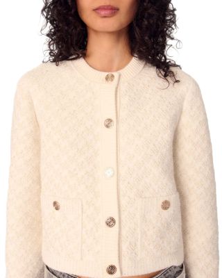 Short Tweed Effect Crewneck Cardigan