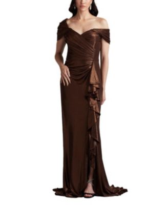Tadashi Shoji Drea Metallic Waterfall Flounce Gown | Bloomingdale's Women