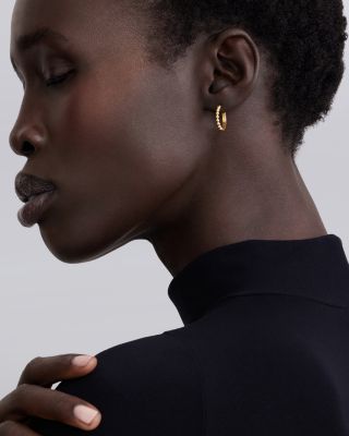 18K Yellow Gold Caviar Gold Beaded Huggie Hoop Earrings