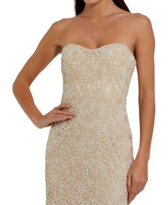  Women's Strapless Beaded Lace Fitted Column Gown