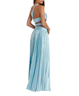  One Shoulder Pleated Charmeuse Gown with Slit