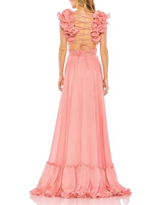 Ruffle Sleeve V-neck A-line Gown