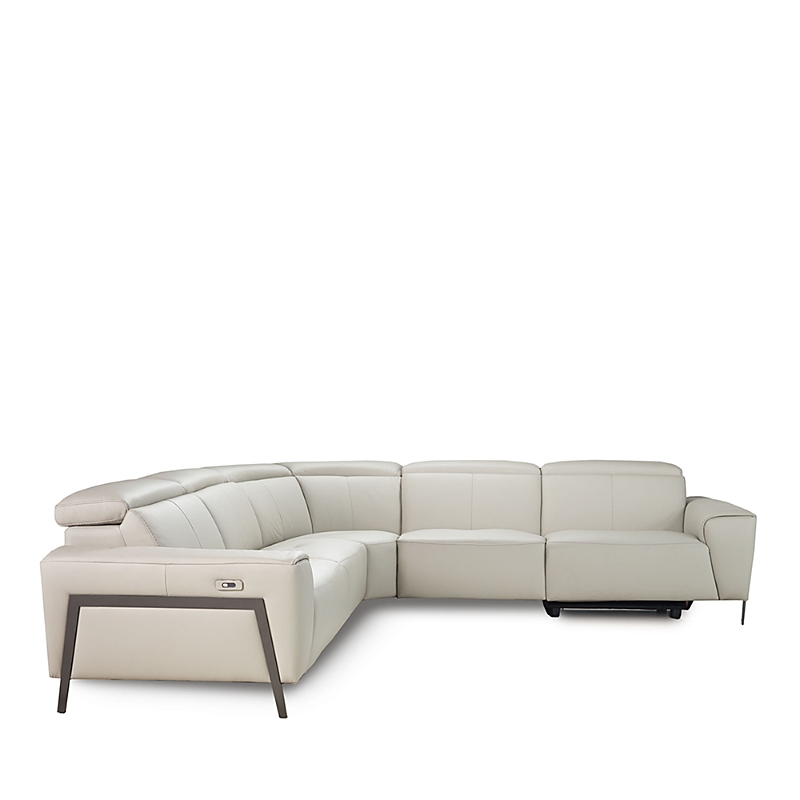 Nicoletti Puglia Leather 4 Piece Sectional Reclining Sofa In Minerva -tortora