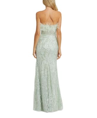 Strapless Feather Bustier Gown with Embroidery