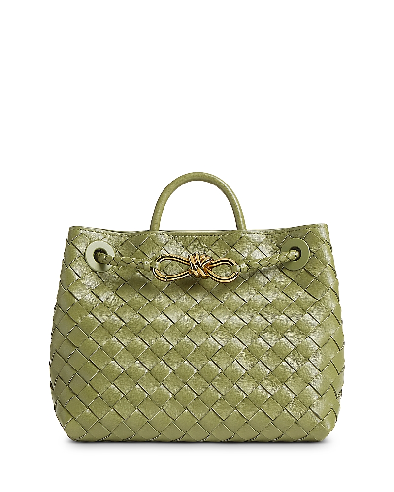 Bottega Veneta Small Andiamo Intrecciato Shoulder Bag In Matcha/brass