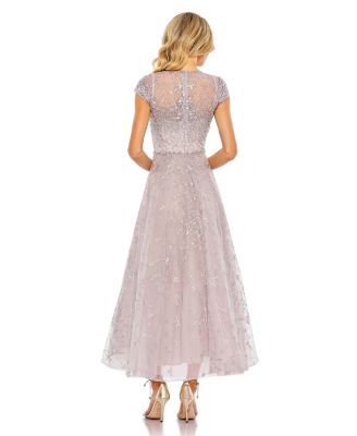 Women's Embellished High Neck Cap Sleeve A Line Dress