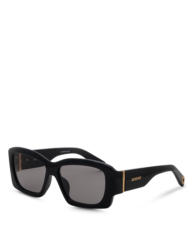 Jacquemus Croisiere Rectangle Sunglasses, 56mm In Black/gold