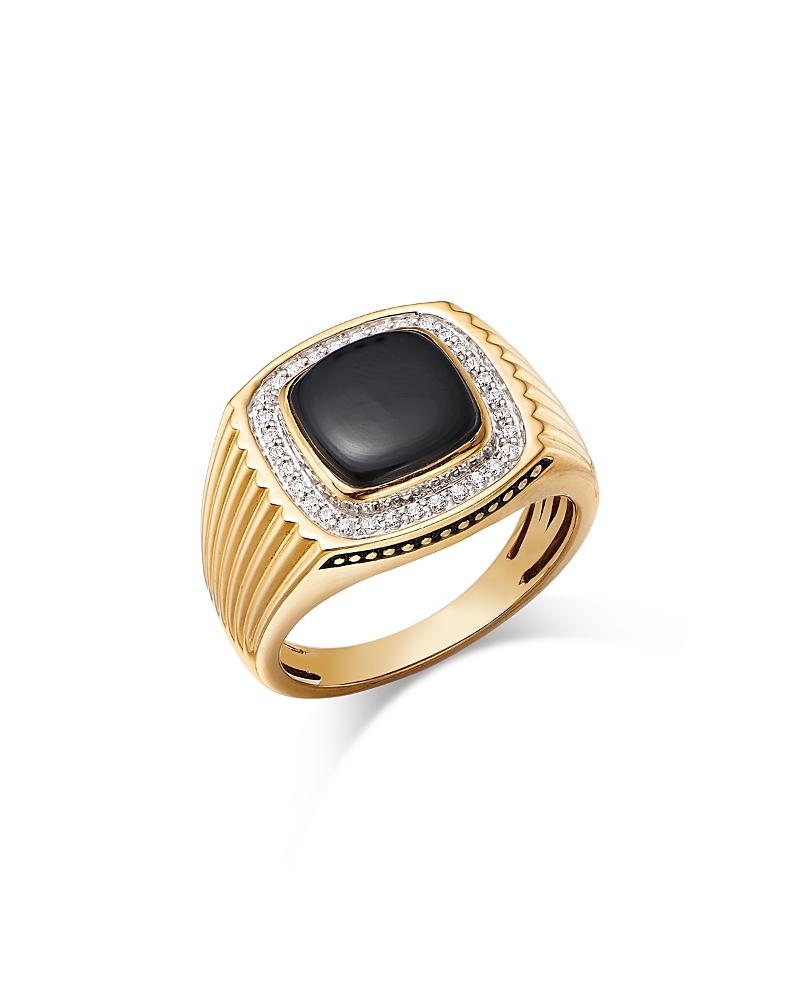 Bloomingdale's Fine Collection Men's Onyx & Diamond Band Ring In 14k Yellow Gold In Black/gold
