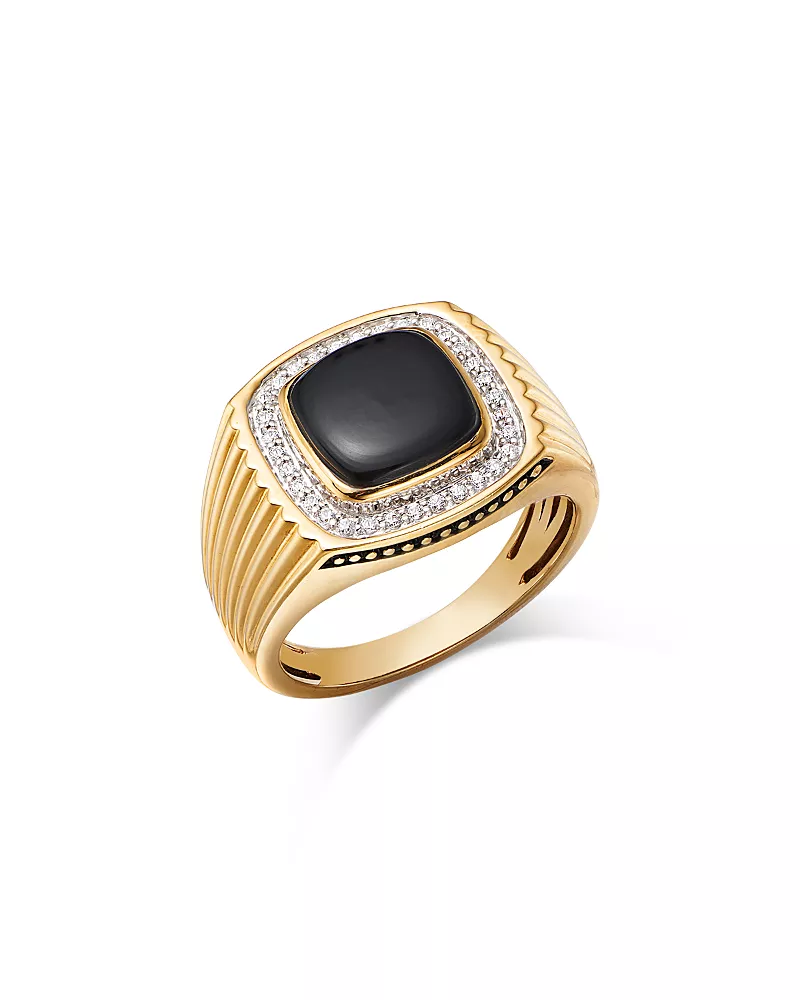 Bloomingdale's Fine Collection Men's Onyx & Diamond Band Ring in 14K Yellow Gold