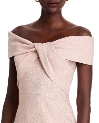 Metallic Jacquard Off-the-Shoulder Gown