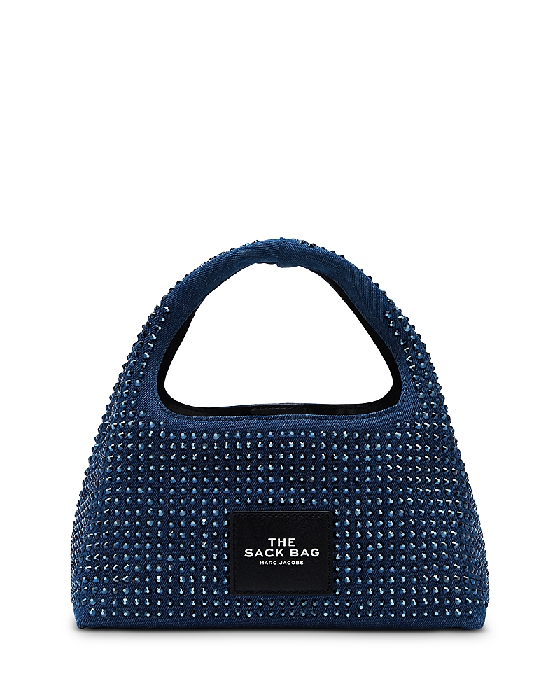 Marc Jacobs The Mini Crystal Denim Sack Bag In Dark Wash
