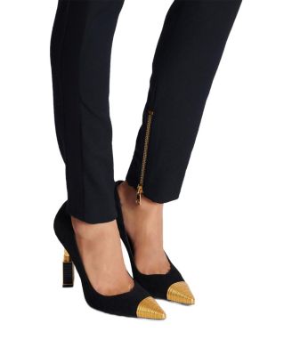 Women's Lipstick Pumps in Suede Leather and Brass