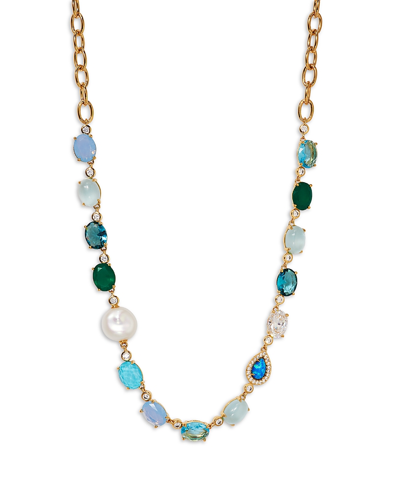 NADRI BLUE LAGOON MIXED STONE COLLAR NECKLACE IN 18K GOLD PLATED, 24