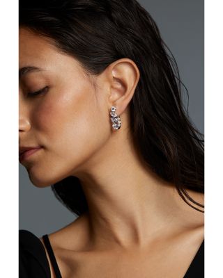 BTRX Mixed Cubic Zirconia Oval Hoop Earrings in Rhodium Plated