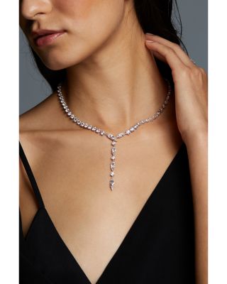 BTRX Mixed Cubic Zirconia Lariat Necklace in Rhodium Plated, 16"