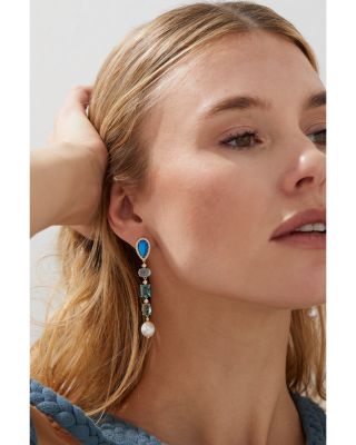 Blue Lagoon Mixed Stone Linear Drop Earrings in 18K Gold Plated