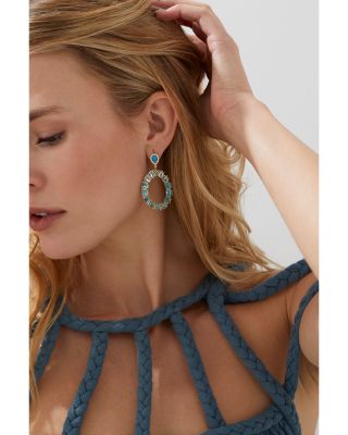 Blue Lagoon Mixed Stone Circle Drop Earrings in 18K Gold Plated