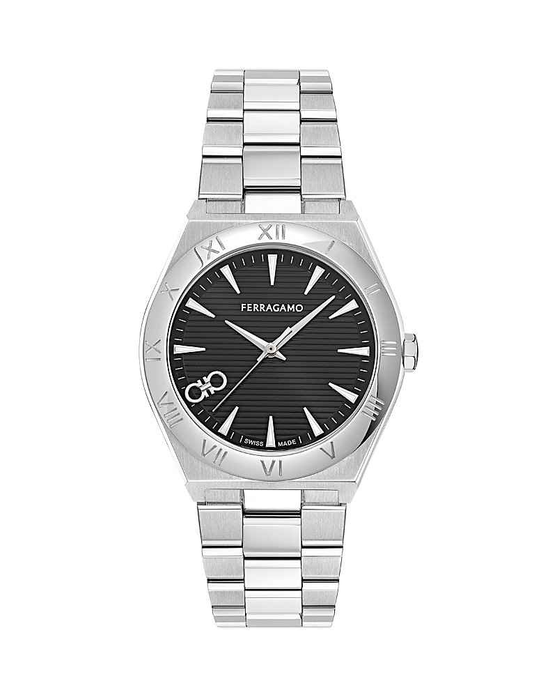 Ferragamo Vega Upper East Watch, 40mm In Black/silver