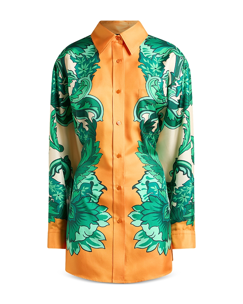 Etro Printed Collared Shirt With Cuffed Long Sleeves In Print On White