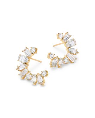 14K Yellow Gold White Topaz Multishape Front Facing Hoop Earrings