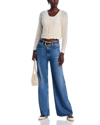 Crochet V Neck Cardigan Sweater - Exclusive