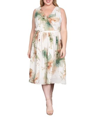 standards & practices - Floral Print Faux Wrap V Neck Midi Dress