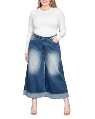 Cropped Wide Leg Jeans in Two Tone