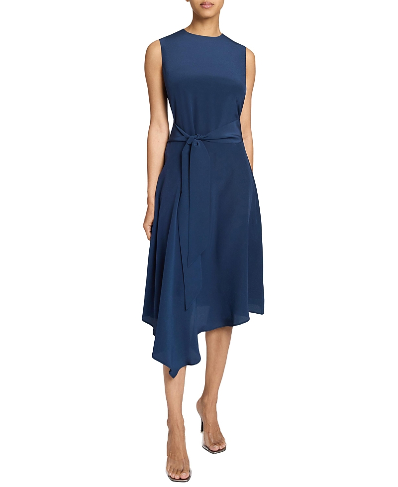 Santorelli Cecilia Asymmetric Crepe De Chine Midi Dress In Blue