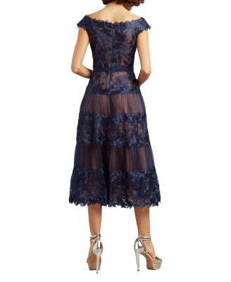  Adriane Floral Embroidered Tea-Length Dress