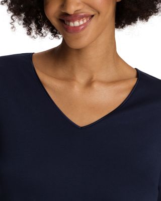 Cotton Silk V Neck Long Sleeve Pajama Set