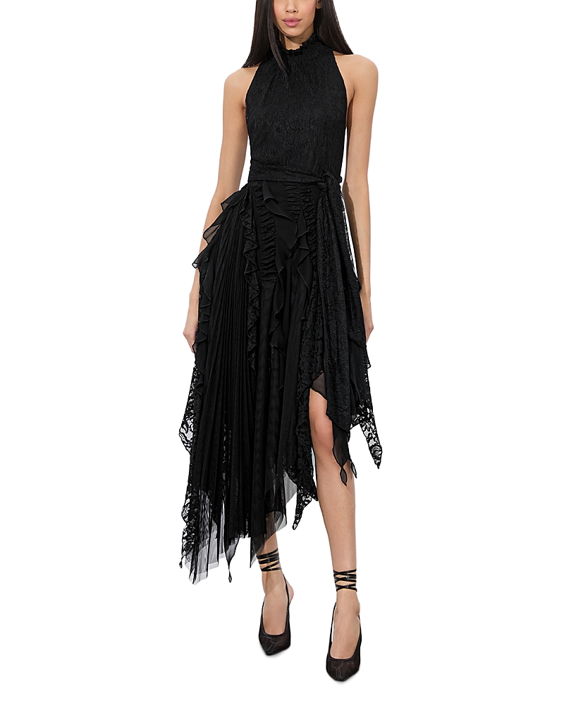 Shop Alice And Olivia Marzita Lace Asymmetrical Hem Dress In Black