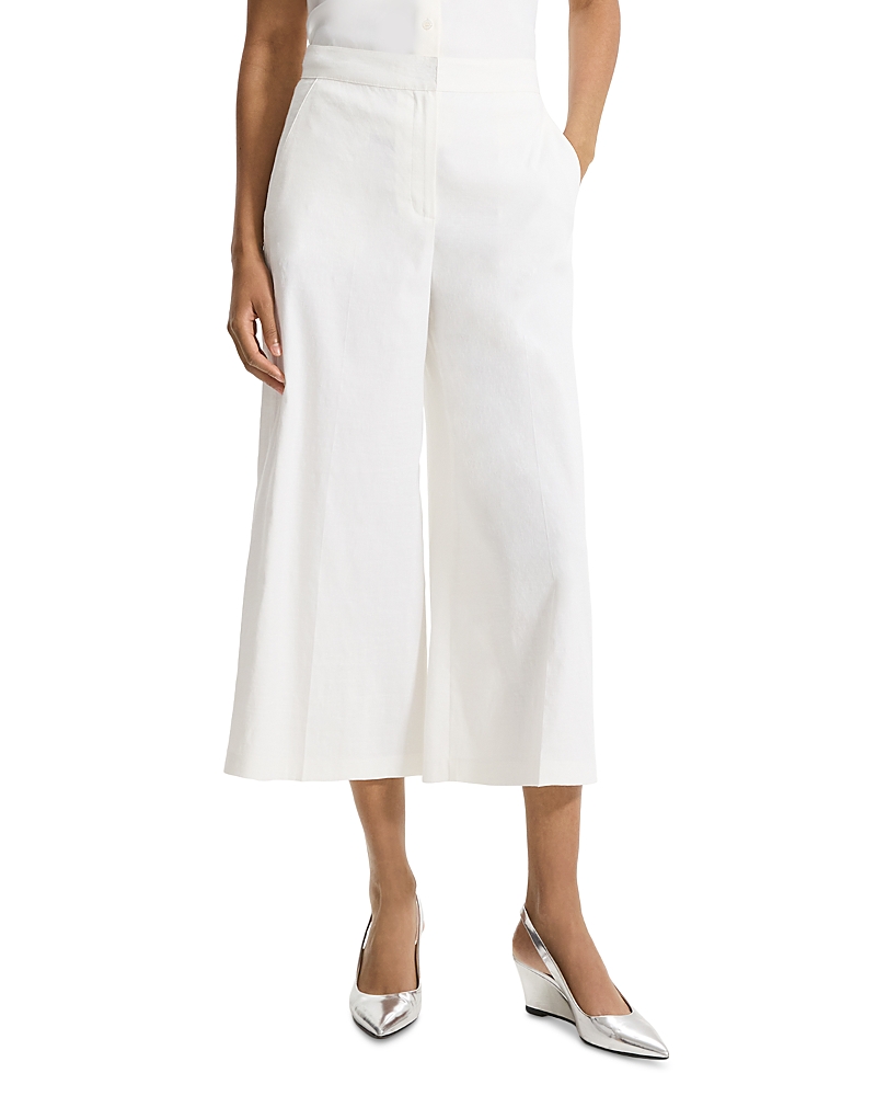 Shop Theory Terena Linen Blend Cropped Pants In White