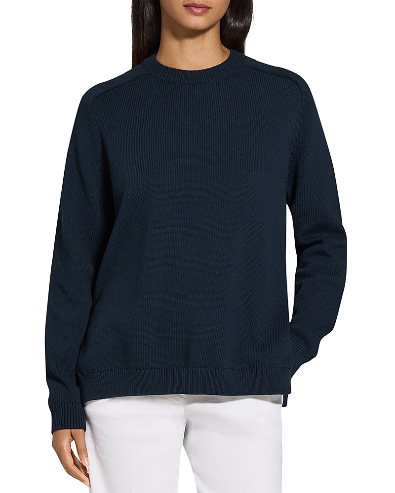 Theory Relaxed Cotton Crewneck Sweater In Navy