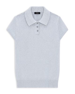 Cap Sleeve Textured Knit Polo