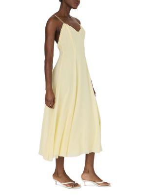 Raya Chiffon Ruffle Neck Midi Yellow Dress